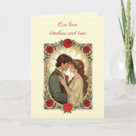 Tarjeta Rosas Rojas y Arte Nouveau de Romance Ilustración