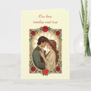Tarjeta Rosas Rojas y Arte Nouveau de Romance Ilustración