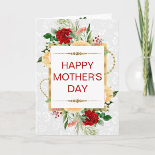 Tarjeta Rosas Rojas y Melocotón Día de la Madre