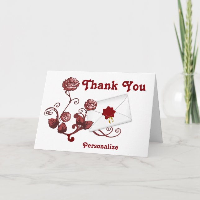 Tarjeta Rosas rojas y sobre gracias - Personaliza (Anverso)