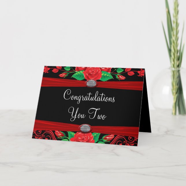 Tarjeta Rosas rojos de la vid en enhorabuena negra (Anverso)