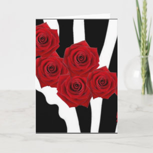 TARJETA ROSAS ROJOS EN ESTAMPADO DE ZEBRA BLANCO Y NEGRO