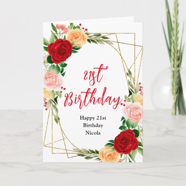 Tarjeta Rosas Románticas Cumpleaños Floral (Anverso)