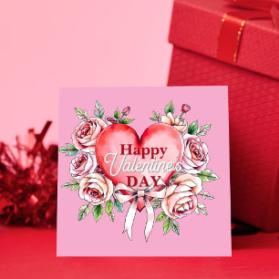 Tarjeta Rosas románticas elegantes y corazón día de San Va