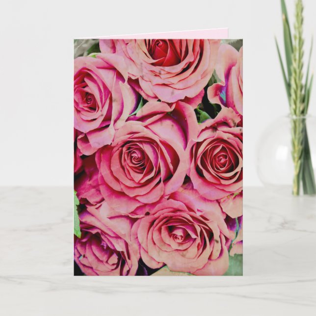 Tarjeta Rosas románticas texto personalizado boda aniversa (Anverso)