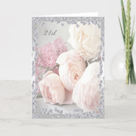 Tarjeta Rosas románticos y diamantes cumpleaños número 21