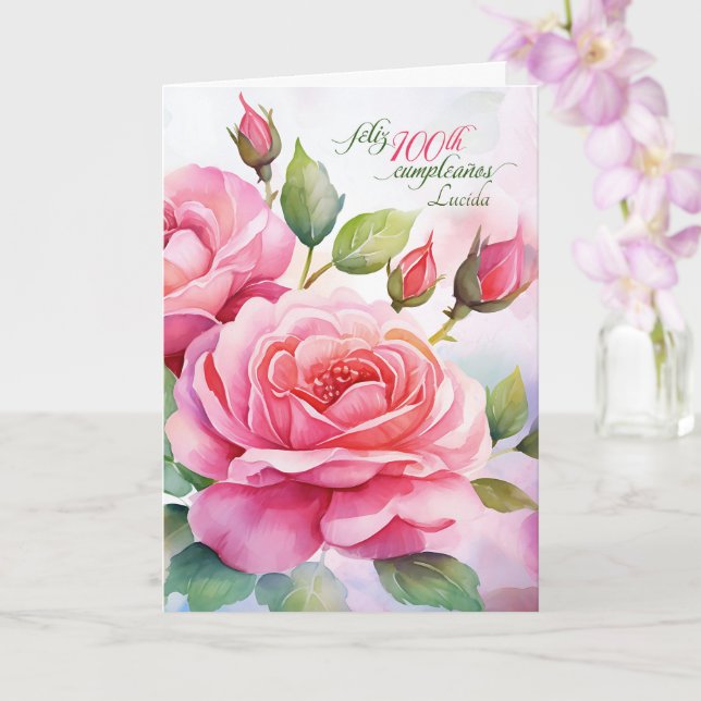 Tarjeta Rosas rosadas del 100 cumpleaños español con nombr (Orquídea)