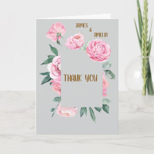 Tarjeta Rosas rosadas elegantes y boda floral gris