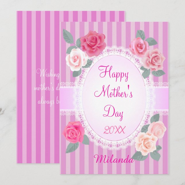 Tarjeta Rosas rosadas Feliz Día de la Madre (Anverso / Reverso)