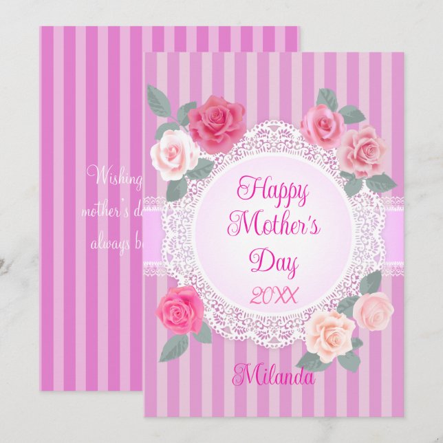 Tarjeta Rosas rosadas Feliz Día de la Madre (Anverso / Reverso)