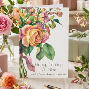 Tarjeta Rosas rosadas flor de nacimiento de junio Cumpleañ