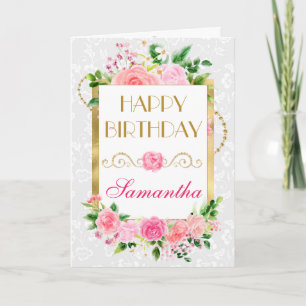 Tarjeta Rosas rosadas flores de verano cumpleaños con hoja