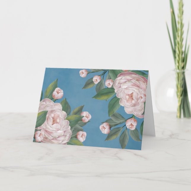 Tarjeta Rosas rosadas pálidas con fondo azul marino (Anverso)