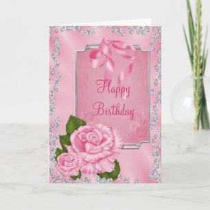 Tarjeta Rosas rosadas románticas y cumpleaños de Bow