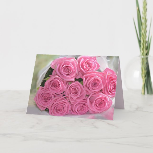 Tarjeta Rosas rosadas románticas y texto personalizado (Anverso)