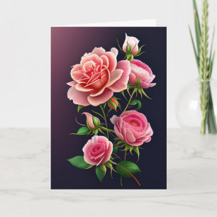 Tarjeta Rosas rosadas sobre fondo púrpura gradiente San Va