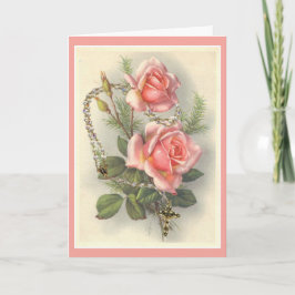 Tarjeta Rosas rosadas vintage con Rosario