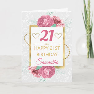 Tarjeta Rosas rosadas y cumpleaños de papel de oro