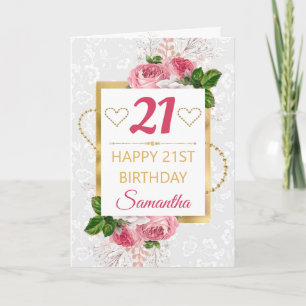 Tarjeta Rosas rosadas y cumpleaños de papel de oro