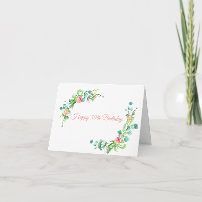 Tarjeta Rosas rosadas y Eucalipto Cumpleaños (Anverso)