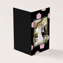 Tarjeta Rosas rosados de col y Boda de encaje negro