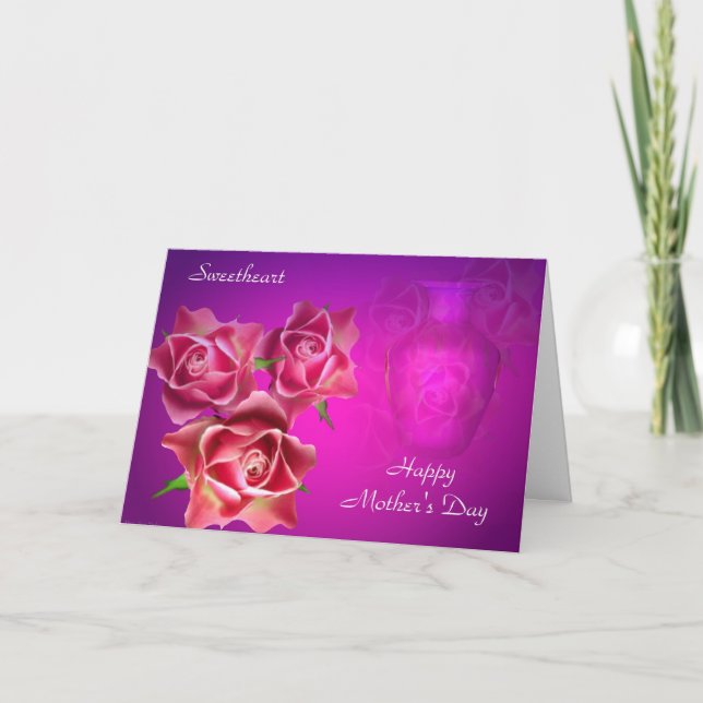 Tarjeta Rosas rosados en el día de madre feliz de la (Anverso)