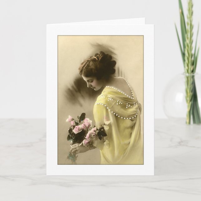 Tarjeta Rosas rosas rosadas victorianas, románticas (Anverso)