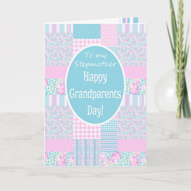 Tarjeta Rosas rosas rosas rosadas Patchwork Abuelos Day Ca (Anverso)