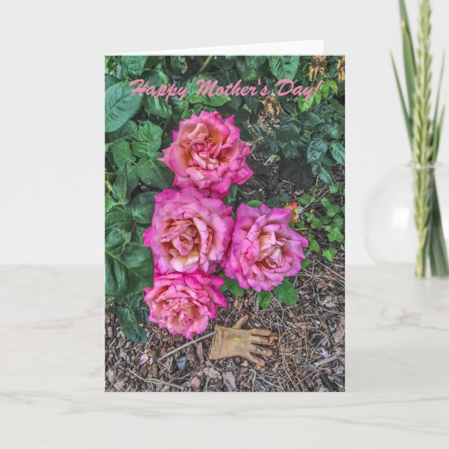 Tarjeta Rosas rosas rosas y guantes de jardín - Día de la  (Anverso)