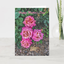 Tarjeta Rosas rosas rosas y guantes de jardín - Día de la 