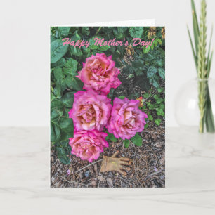 Tarjeta Rosas rosas rosas y guantes de jardín - Día de la