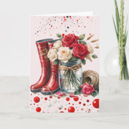 Tarjeta Rosas rústicas abstractas y botas de lluvia