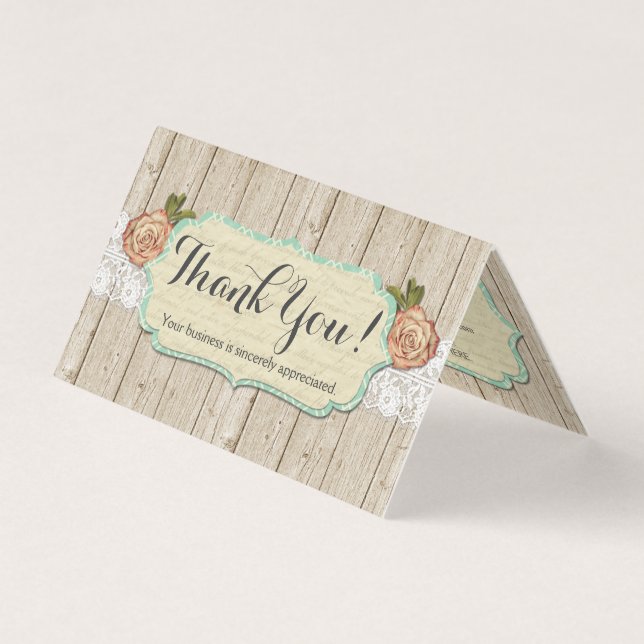 Tarjeta Rosas Shabby Chic en Madera Rústica y Encaje Graci (Anverso)