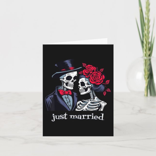 Tarjeta Rosas Skeleton Bride &amp; Groom, Solo Casado Elo (Anverso)