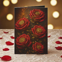 Tarjeta Rosas steampunk de lujo románticas engranajes dora