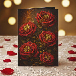 Tarjeta Rosas steampunk de lujo románticas engranajes dora