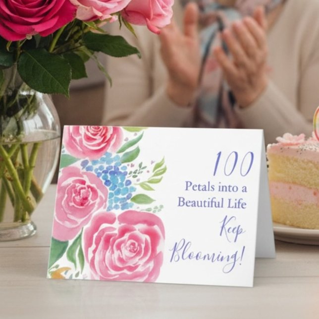 Tarjeta Rosas sueltas acuarela e Hydrangea 100 cumpleaños (Subido por el creador)