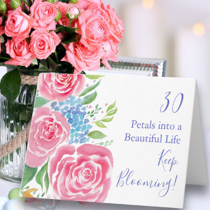 Tarjeta Rosas Sueltas Acuarela e Hydrangea Cumpleaños 30