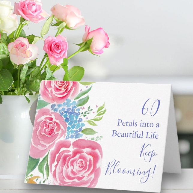 Tarjeta Rosas Sueltas Acuarela e Hydrangea Cumpleaños 60 (Subido por el creador)