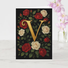 Tarjeta Rosas Trepadoras Encantadas Inicial “V”