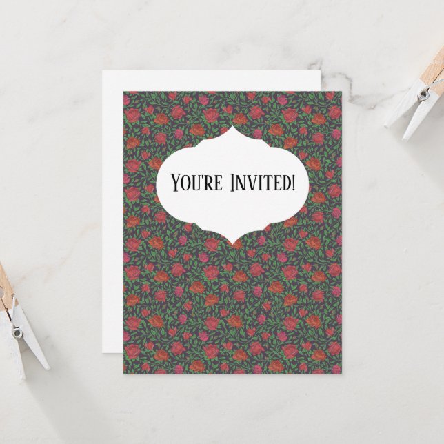 Tarjeta Rosas victorianos góticos y perfectos rojos y fucs (Anverso/Reverso In Situ)