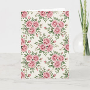 Tarjeta Rosas Vintage en Acuarela Rosa Floral Sin Costuras