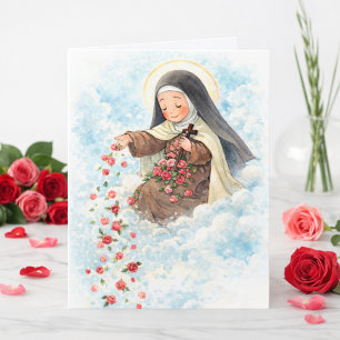 Tarjeta Rosas Vintage Rosadas de Sta. Teresita con Cita
