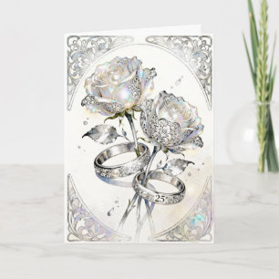 Tarjeta Rosas y anillos de plata 25º aniversario de bodas
