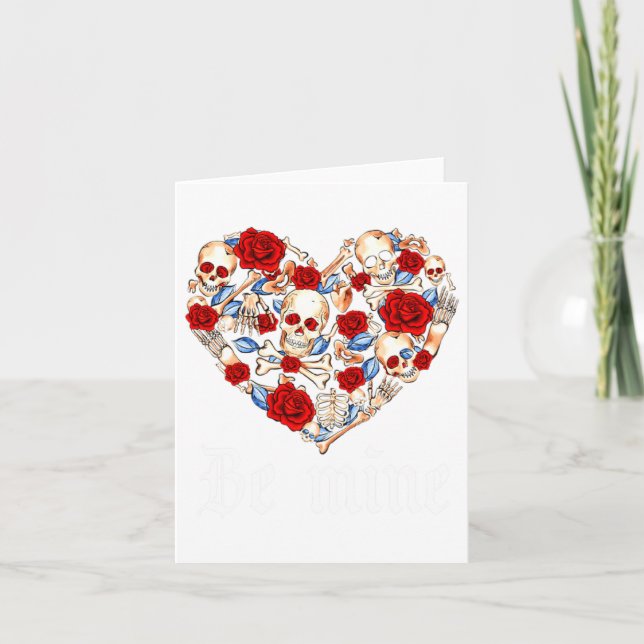 Tarjeta Rosas Y Calaveras Corazón Estilo Gótico San Valent (Anverso)