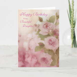 Tarjeta Rosas y capullos vintage etéreos rosados Cumpleaño