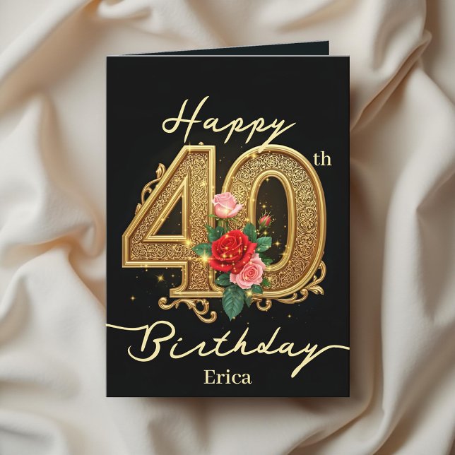 Tarjeta Rosas y filigrana dorada número 40 cumpleaños (Subido por el creador)