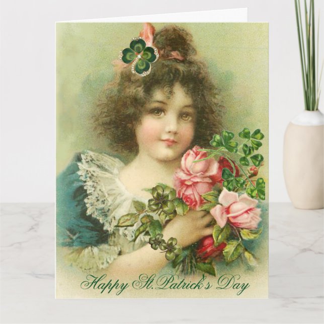 Tarjeta Rosas y Shamrock - Día de San Patricio (Anverso)