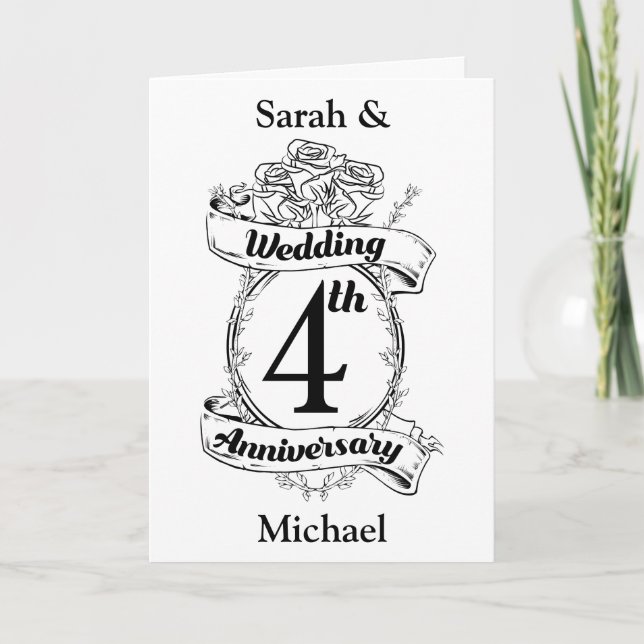 Tarjeta Rosas y vides románticos 4º aniversario Boda (Anverso)