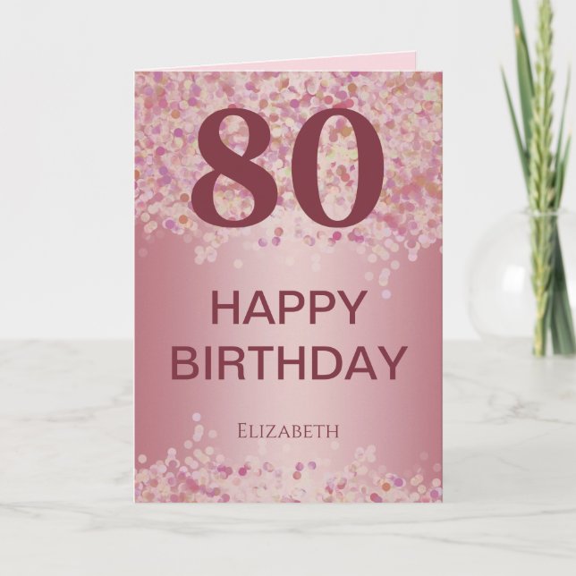 Tarjeta Rose Gold 80 Birthday  Card (Anverso)